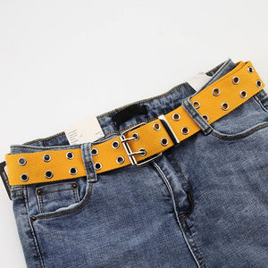 2019 New Designer Harajuku Wide Canvas Web Double Grommet Hole Buckle Belt Female Male Waist Strap Belts for Women Men Jeans