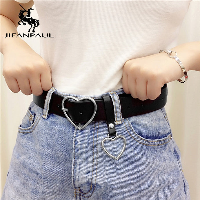 JIFANPAUL New sweetheart buckle with adjustable ladies luxury brand cute Heart-shaped thin belt high quality punk fashion belts