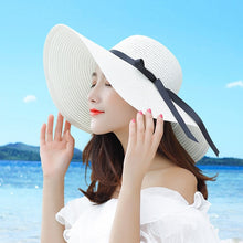 Load image into Gallery viewer, Summer Wide Brim Straw Hats Big Sun Hats For Women  UV Protection Panama  floppy  Beach Hats Ladies bow  hat chapeau femme ete