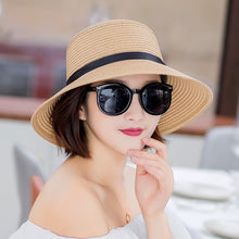 Load image into Gallery viewer, Summer Wide Brim Straw Hats Big Sun Hats For Women  UV Protection Panama  floppy  Beach Hats Ladies bow  hat chapeau femme ete