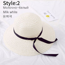 Load image into Gallery viewer, Summer Wide Brim Straw Hats Big Sun Hats For Women  UV Protection Panama  floppy  Beach Hats Ladies bow  hat chapeau femme ete