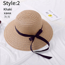 Load image into Gallery viewer, Summer Wide Brim Straw Hats Big Sun Hats For Women  UV Protection Panama  floppy  Beach Hats Ladies bow  hat chapeau femme ete