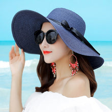 Load image into Gallery viewer, Summer Wide Brim Straw Hats Big Sun Hats For Women  UV Protection Panama  floppy  Beach Hats Ladies bow  hat chapeau femme ete