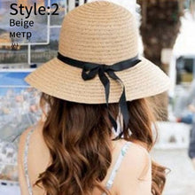 Load image into Gallery viewer, Summer Wide Brim Straw Hats Big Sun Hats For Women  UV Protection Panama  floppy  Beach Hats Ladies bow  hat chapeau femme ete