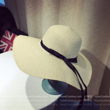 Load image into Gallery viewer, Summer Wide Brim Straw Hats Big Sun Hats For Women  UV Protection Panama  floppy  Beach Hats Ladies bow  hat chapeau femme ete